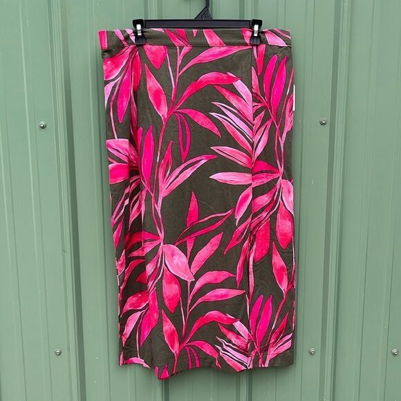 Women's Hawaiian Tropical Print Linen-Blend Slip Skirt with Side Slit, Size XL - Picture 1 of 12